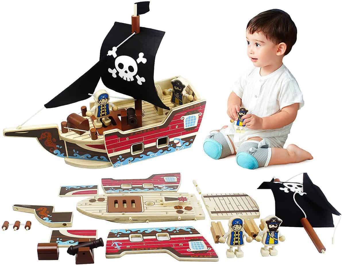 wooden toy pirate ship