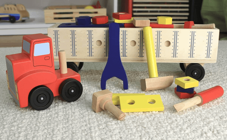 Wooden Building Set in a Big Rig Truck