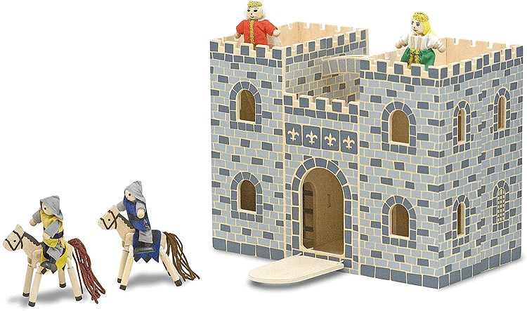 Melissa & Doug Fold and Go Wooden Castle Dollhouse with Wooden Dolls and Horses