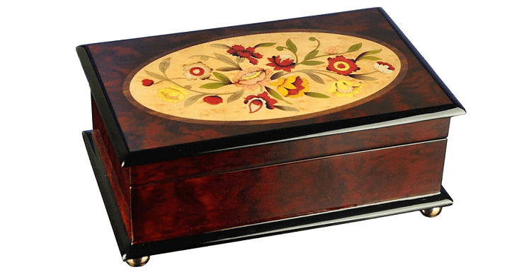 The San Francisco Music Box Company Classic Floral Musical Wooden Jewelry Box