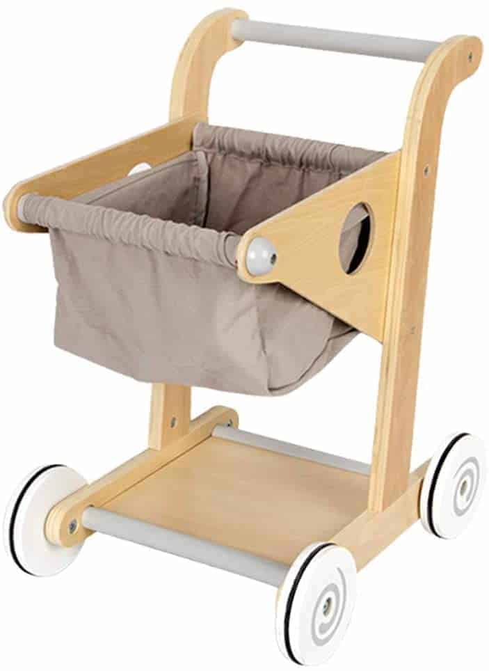 Tongina Wooden Shopping Trolley Little Shopper Role Play Pretend Food Kids Toy Cart