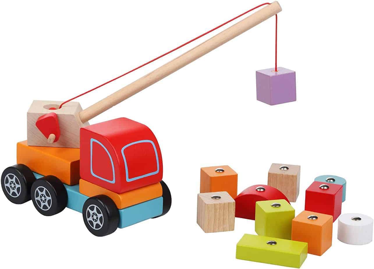 Wise Elk Wooden Toy Car Crane for Toddlers